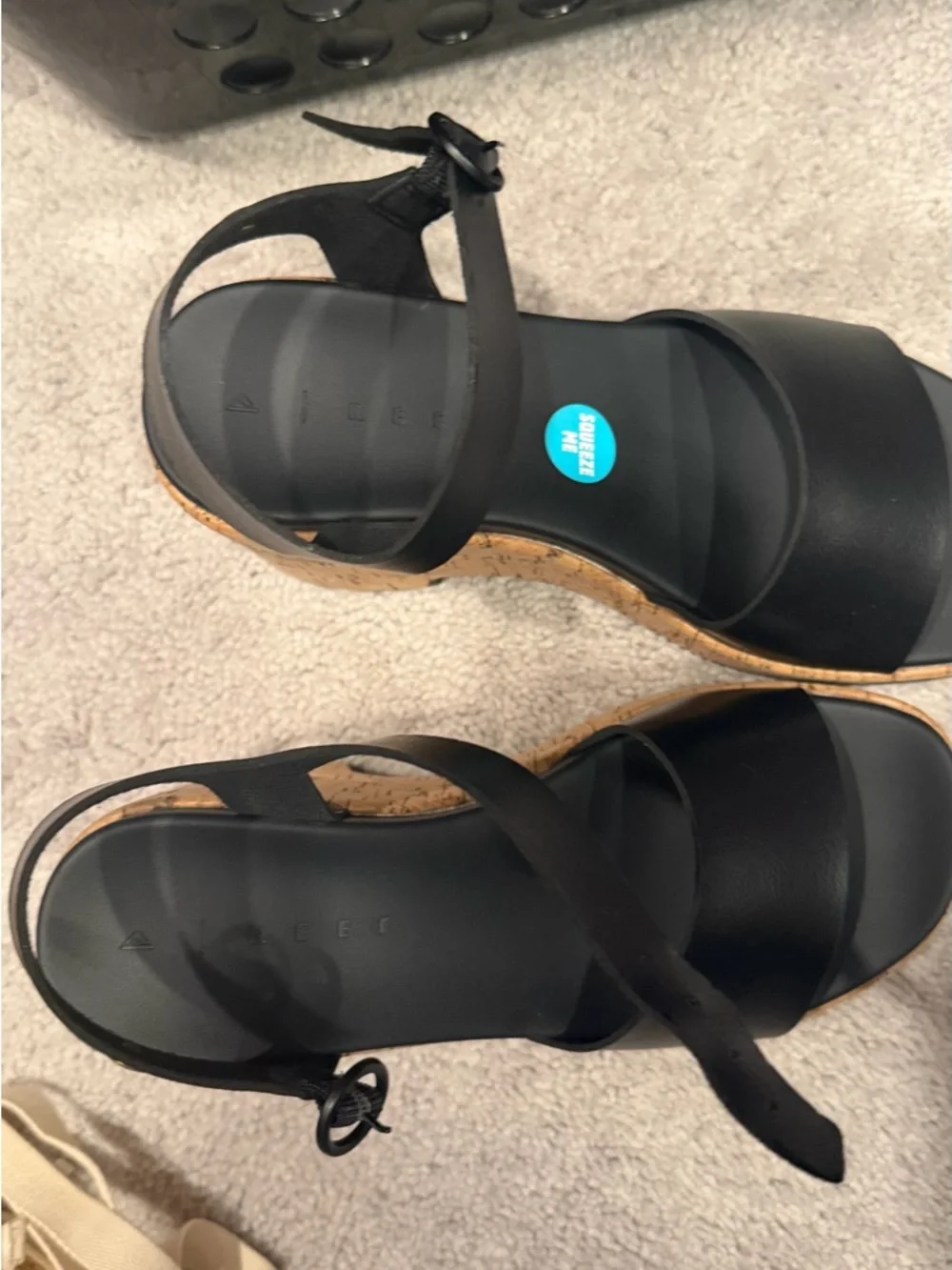New 7.5 reef Black Cork Wedge Sandals for Women - Stylish Ankle Strap - Picture 2 of 3